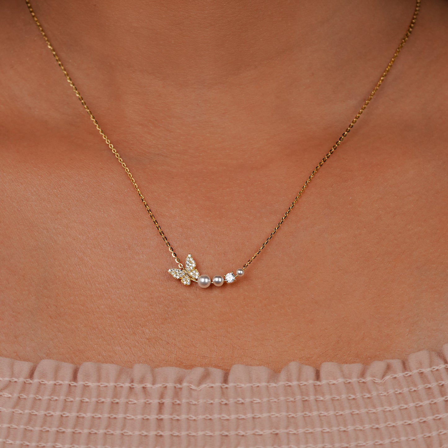 PearlFlora Butterfly Diamond Pendant Necklace