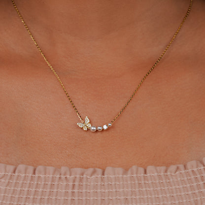 PearlFlora Butterfly Diamond Pendant Necklace