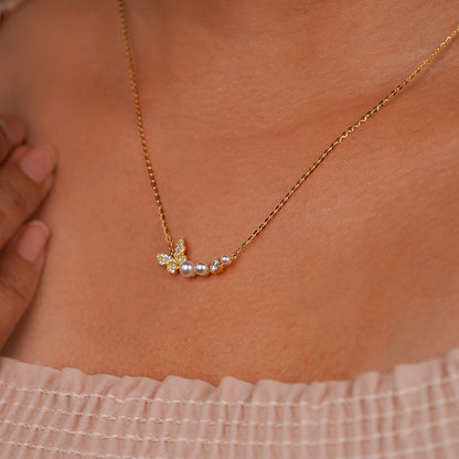 PearlFlora Butterfly Diamond Pendant Necklace