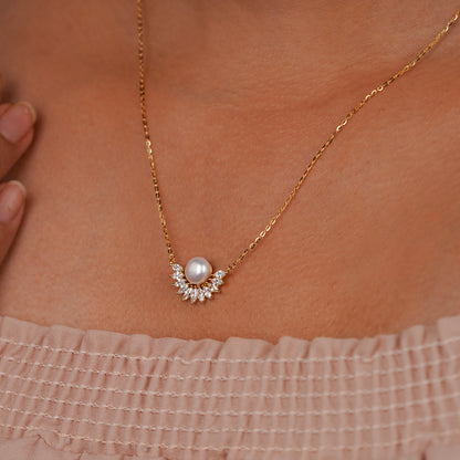 Radiant Crest Pearl & Diamond Necklace