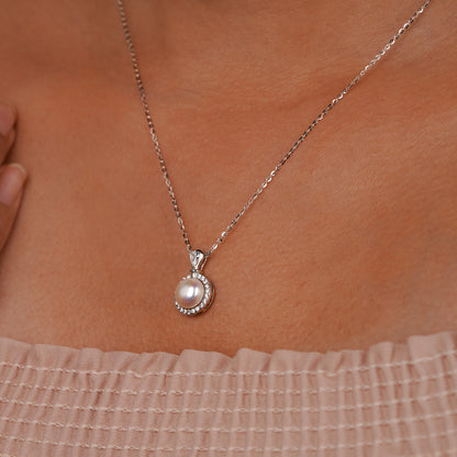 Aurora Halo Pearl & Diamond Pendant Necklace