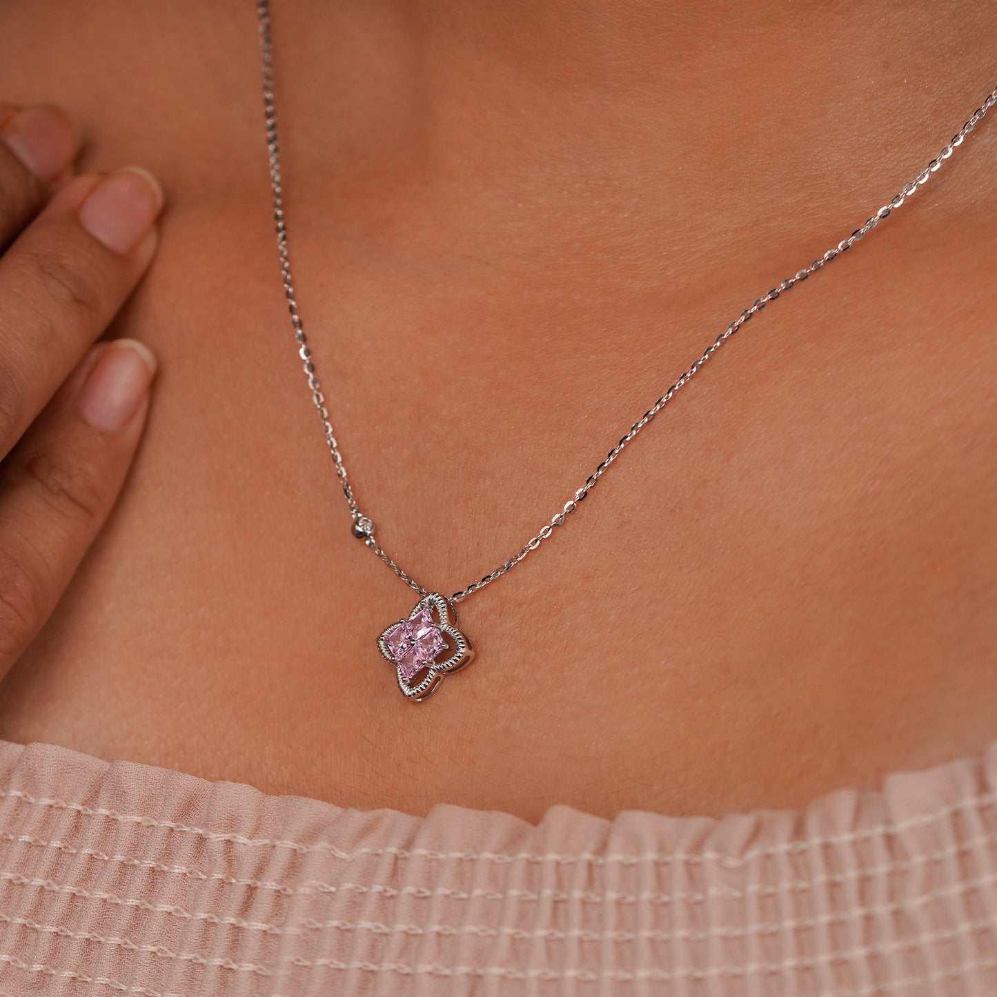 Blush Clover Radiance Pendant Necklace