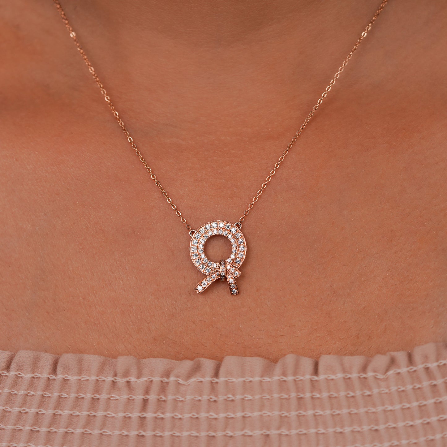 Radiant Ribbon Halo Pendant Necklace