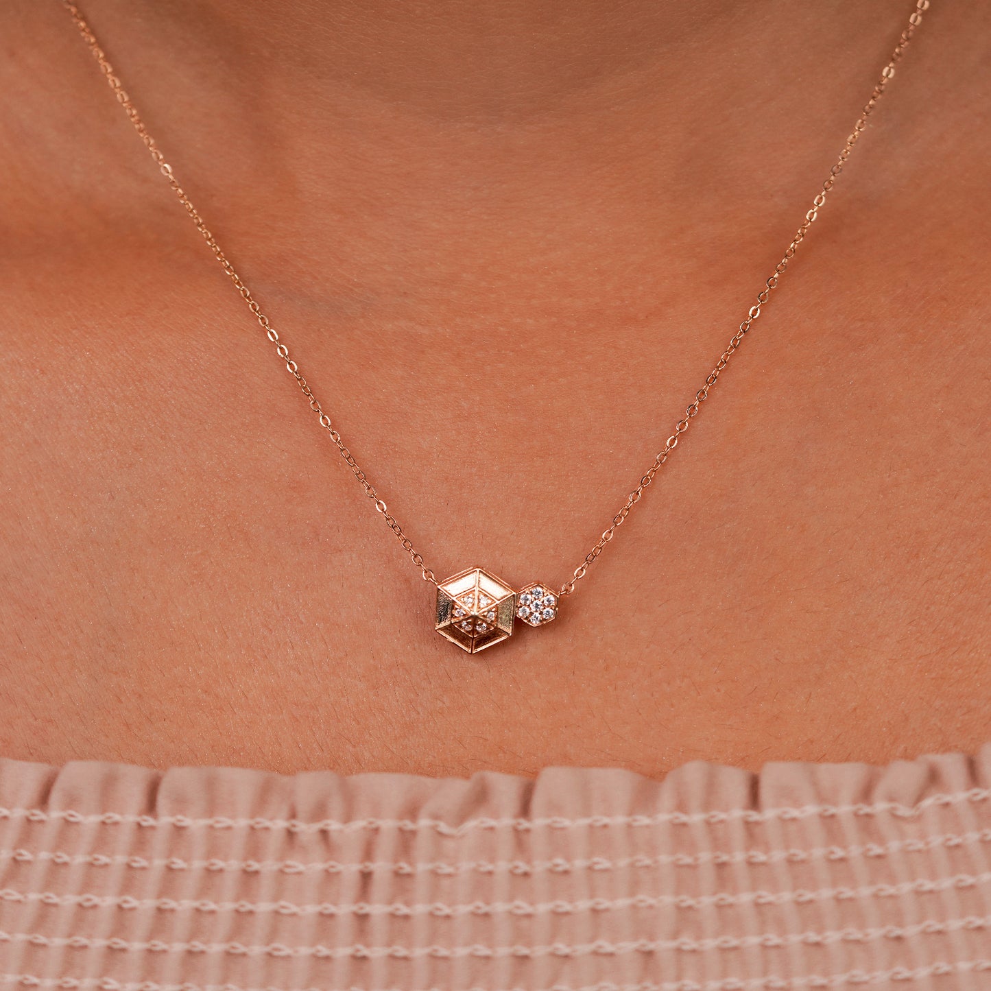 HexaAura Dual-Charm Geometric Pendant Necklace