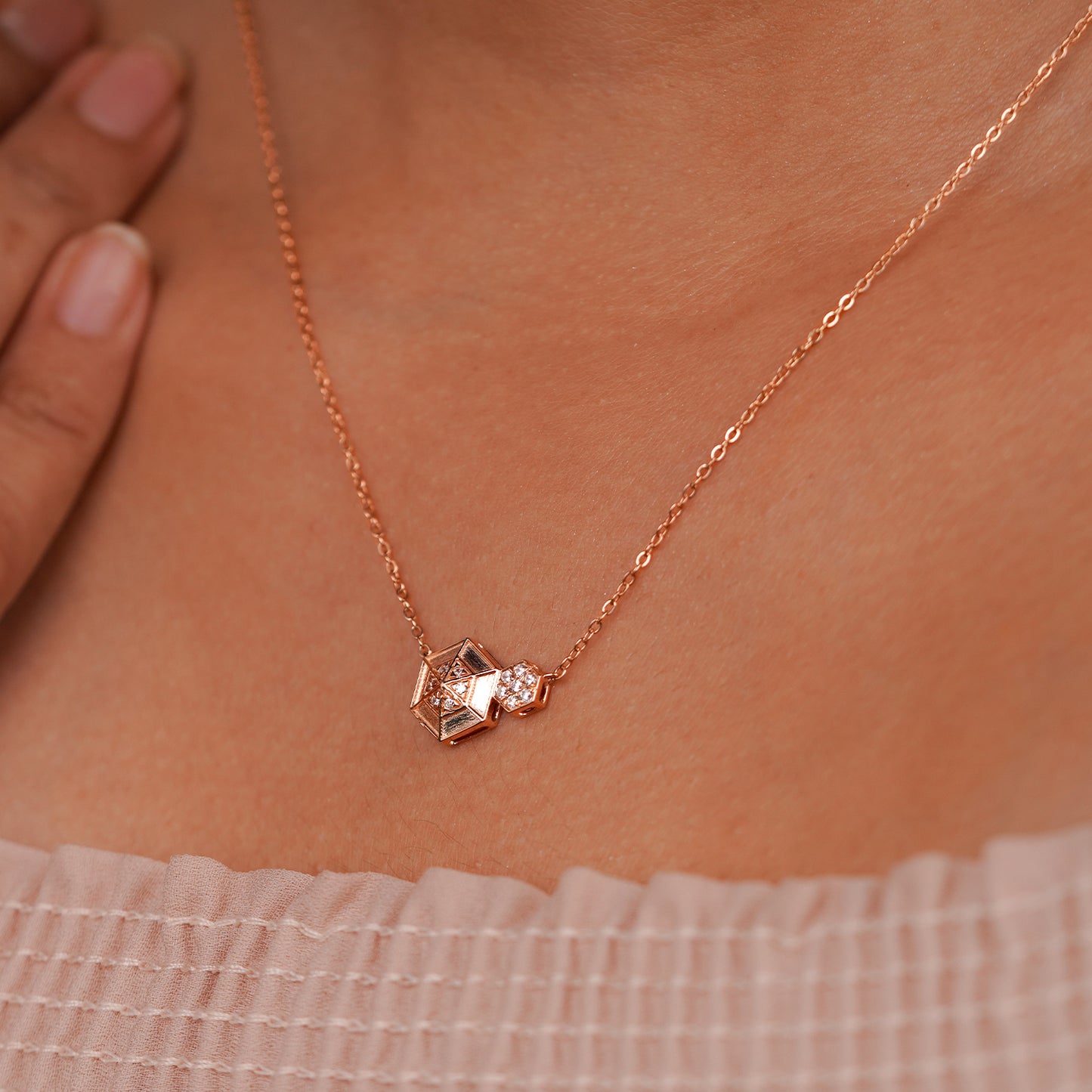 HexaAura Dual-Charm Geometric Pendant Necklace