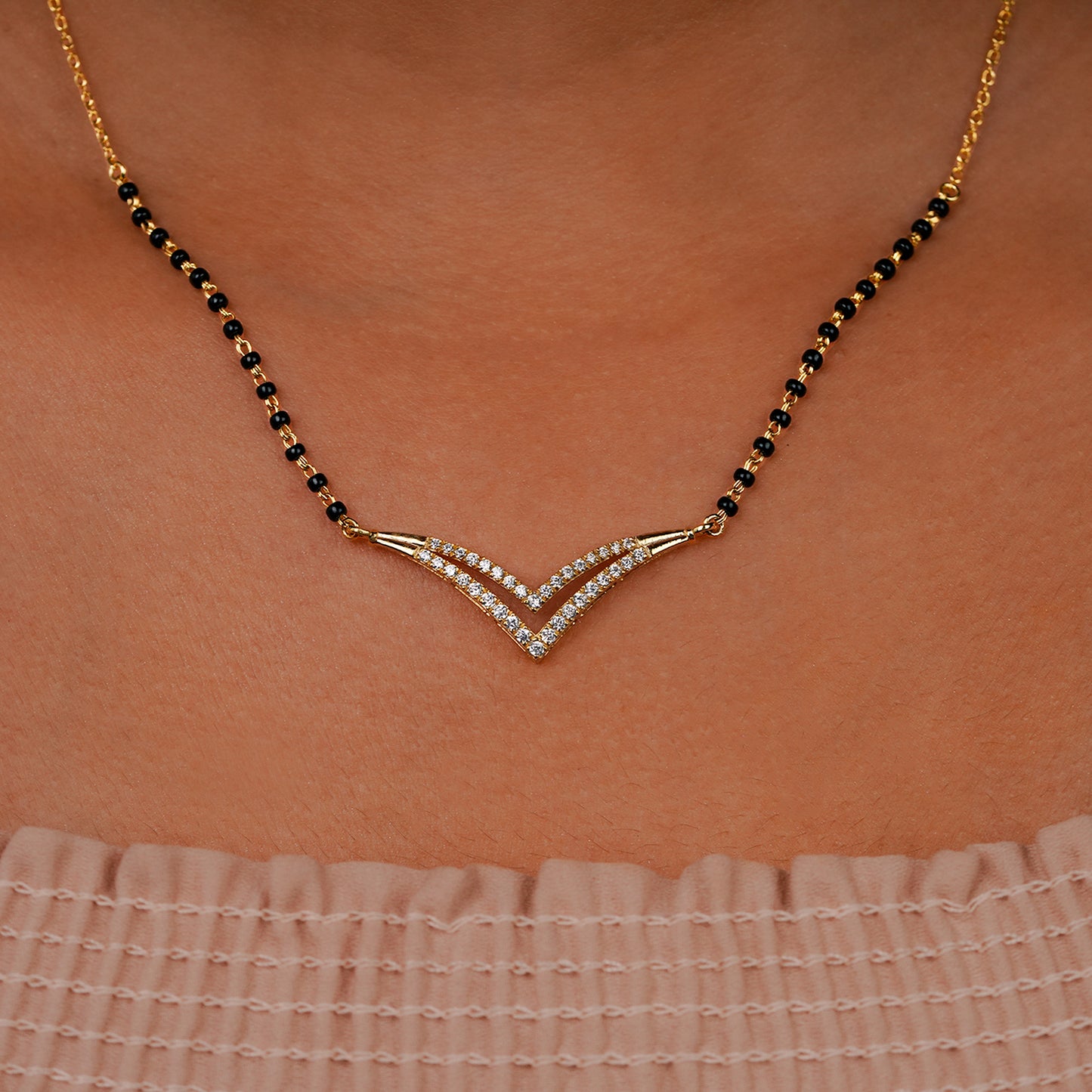 Elegant V-Curve 925 Silver Diamond Mangalsutra