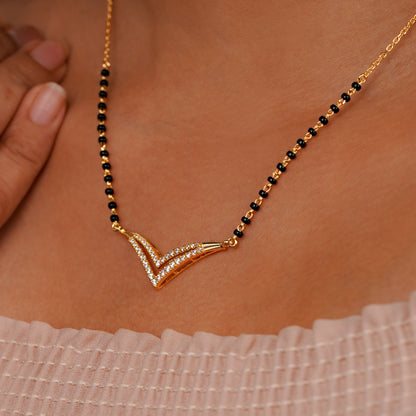 Elegant V-Curve 925 Silver Diamond Mangalsutra
