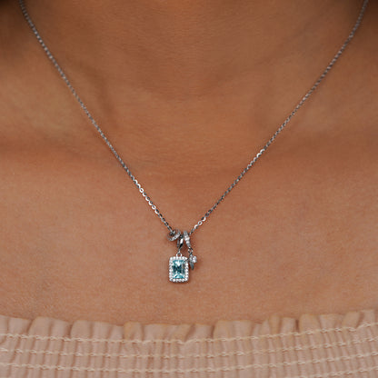 Azure Radiance Halo Pendant Necklace