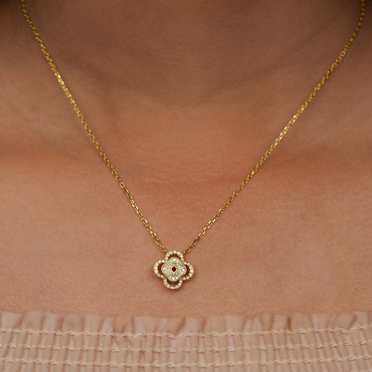 Golden Blossom Clover Pendant Necklace