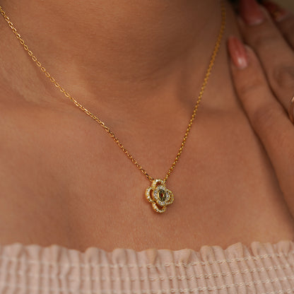 Golden Blossom Clover Pendant Necklace