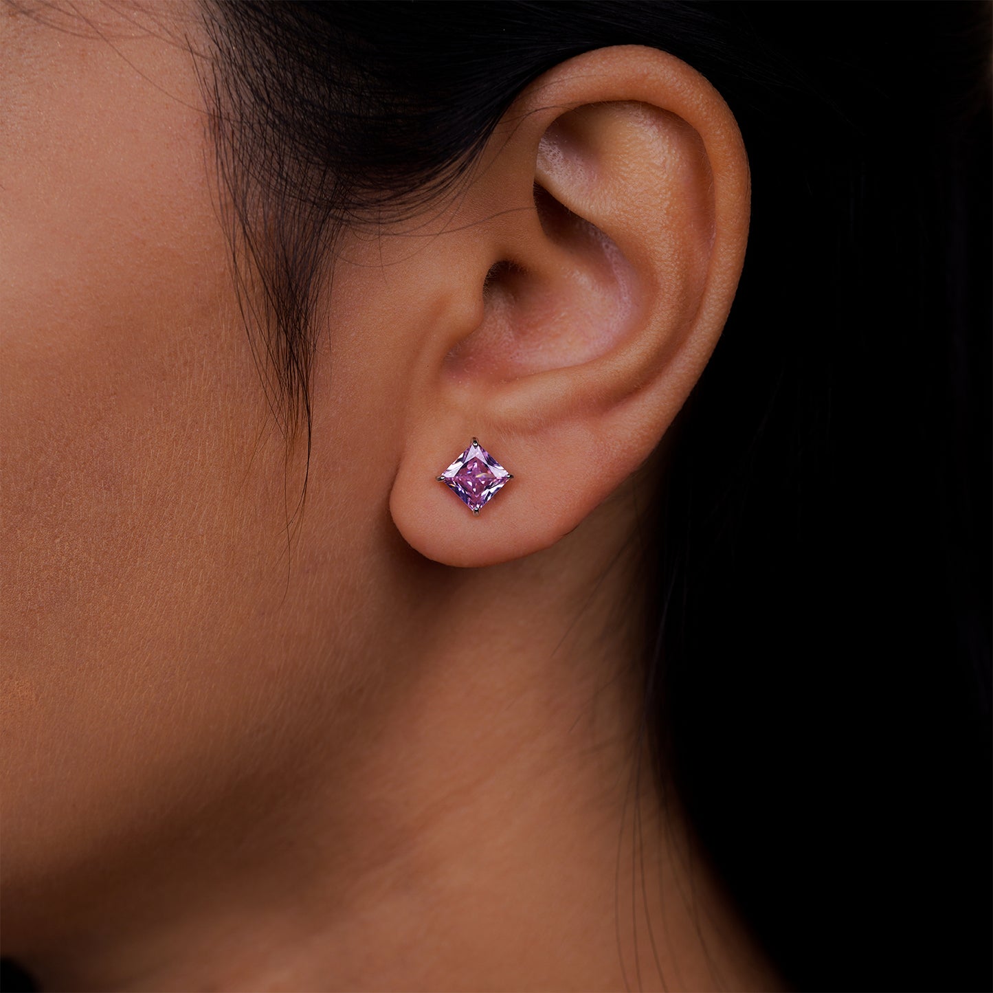 Blush Radiance Princess-Cut Pink Stone Stud Earrings