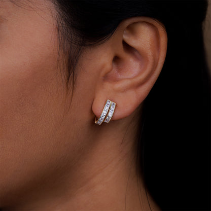 Golden Duo Spark Diamond Hoop Earrings