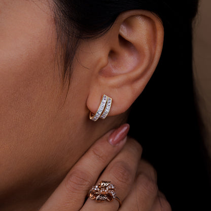 Golden Duo Spark Diamond Hoop Earrings