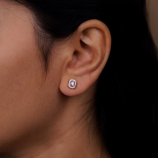 Blush Royale Pink Stone Diamond Stud Earrings