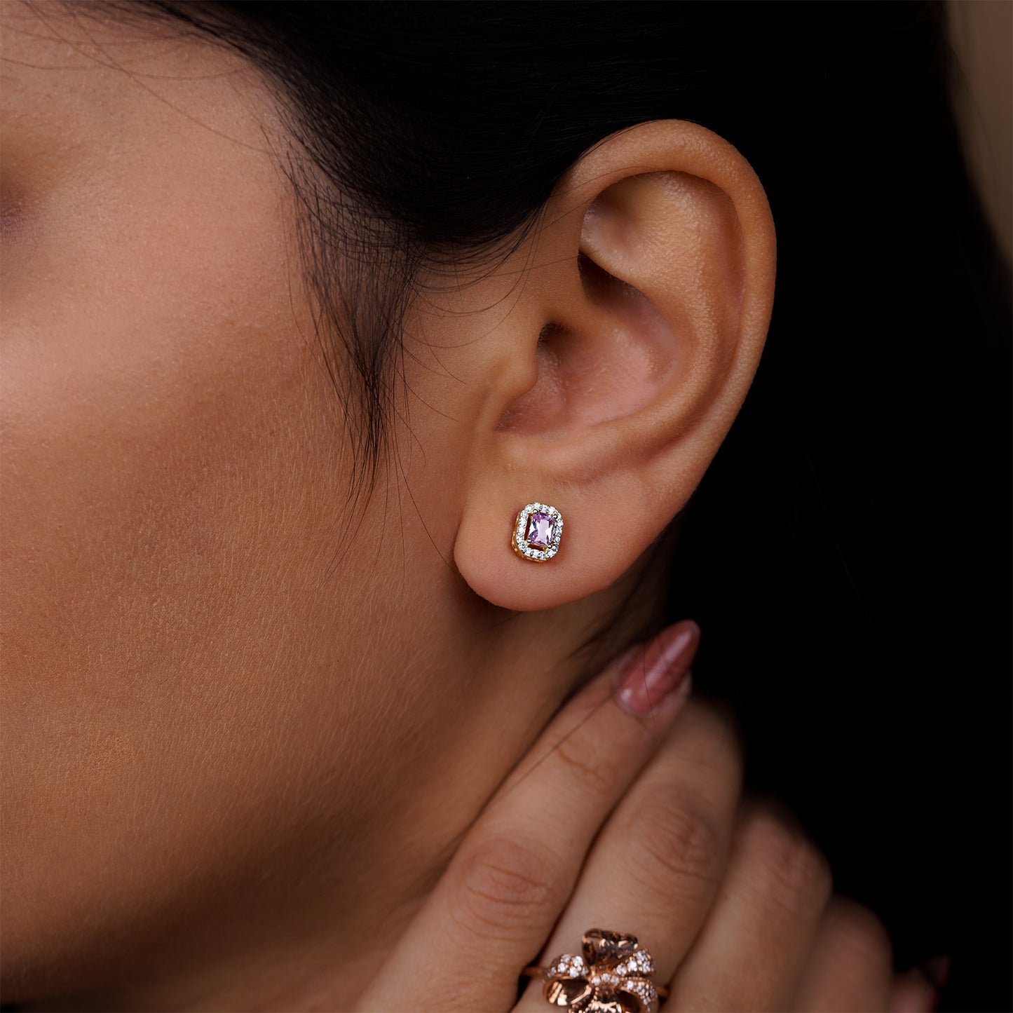 Blush Royale Pink Stone Diamond Stud Earrings