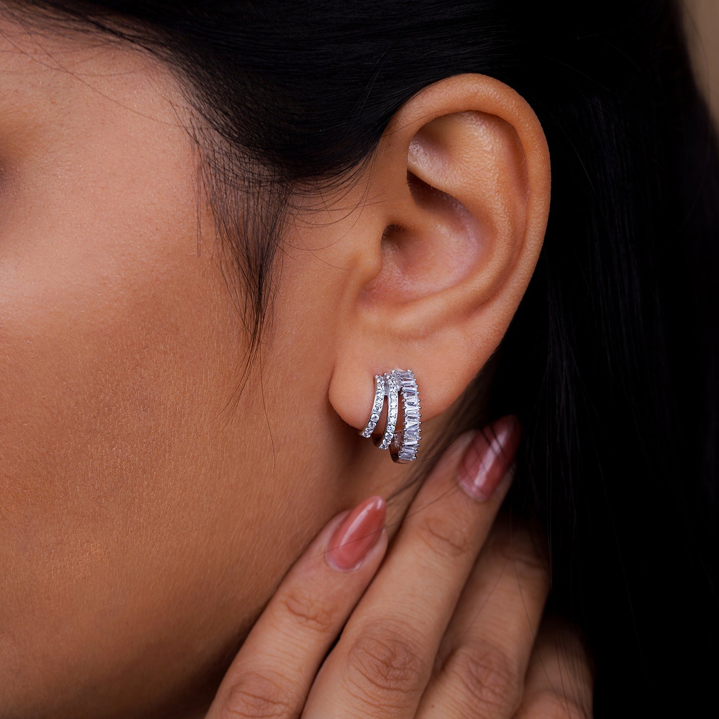 Radiant Cascade Baguette Layered Hoop Earrings