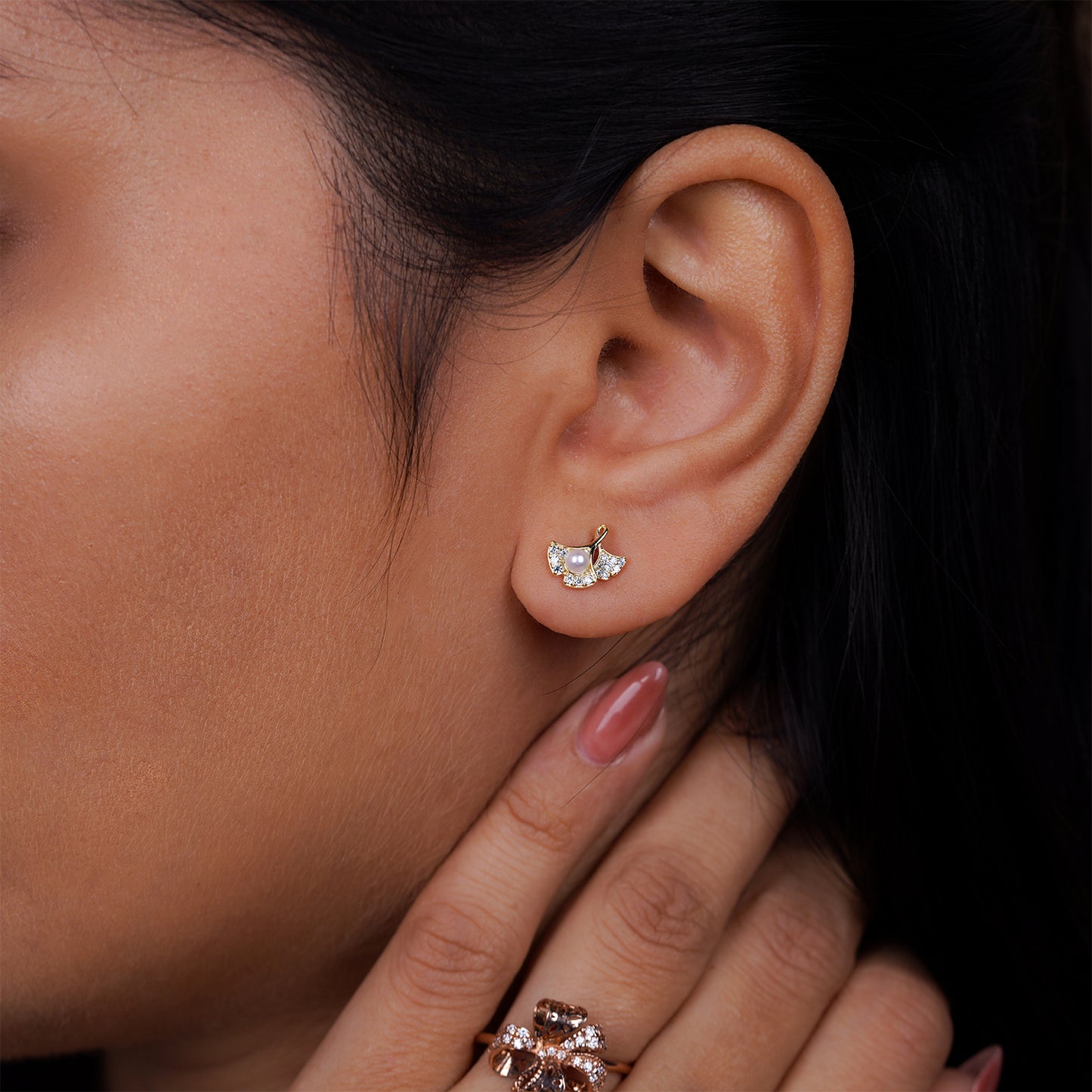 Opal Glow Petite Leaf Stud Earrings