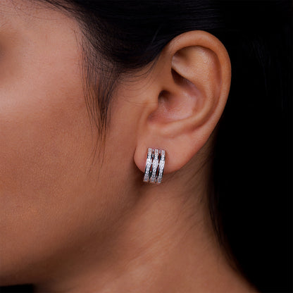 Luxe Triple-Band Sparkle Hoop Stud Earrings