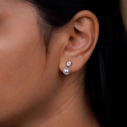 Classic Pearl Aura Drop Stud Earrings