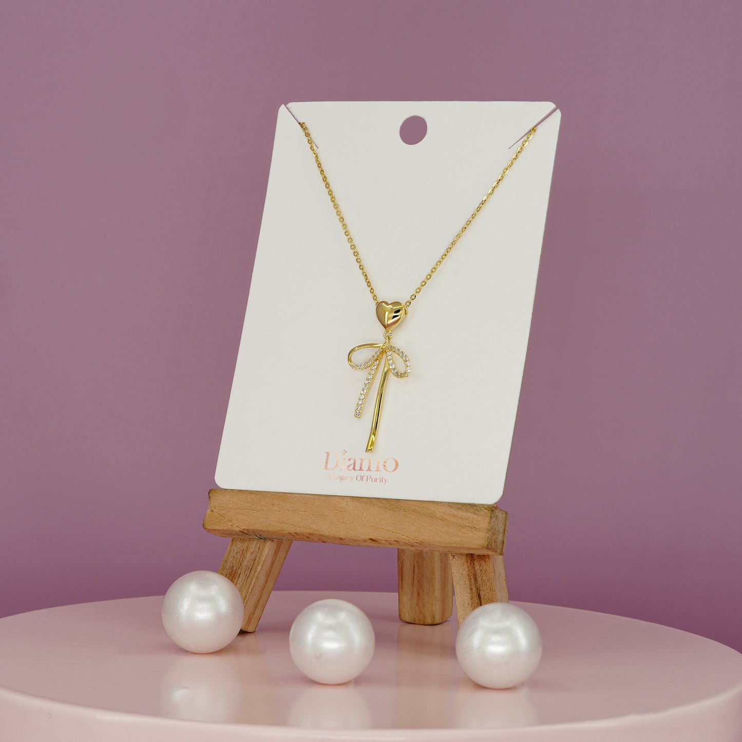 Bow Heart Drop Necklace