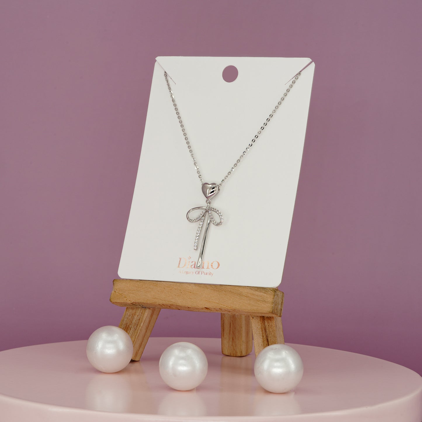 Bow Heart Drop Necklace