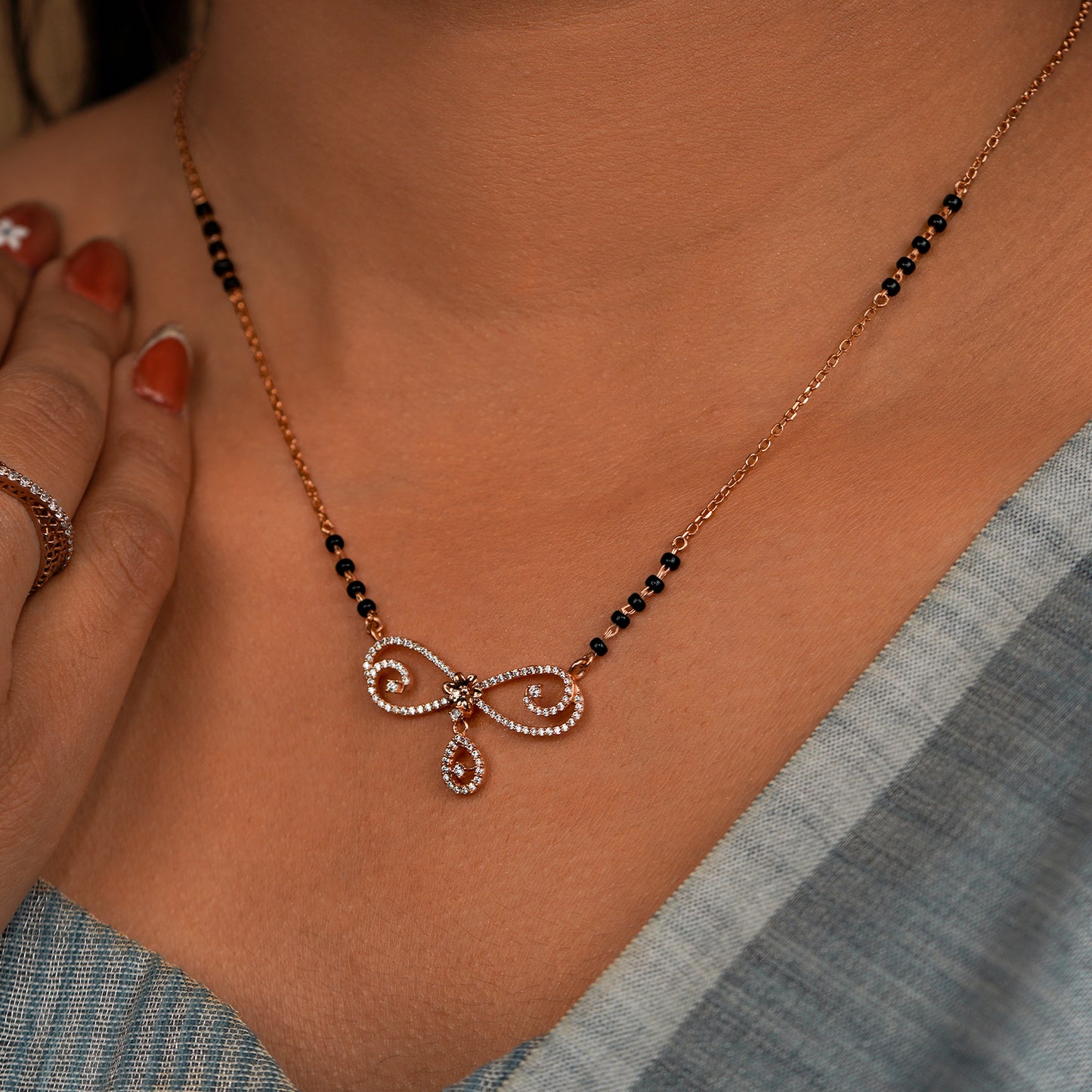 Infinity Swirl Mangalsutra Necklace with Teardrop Charm