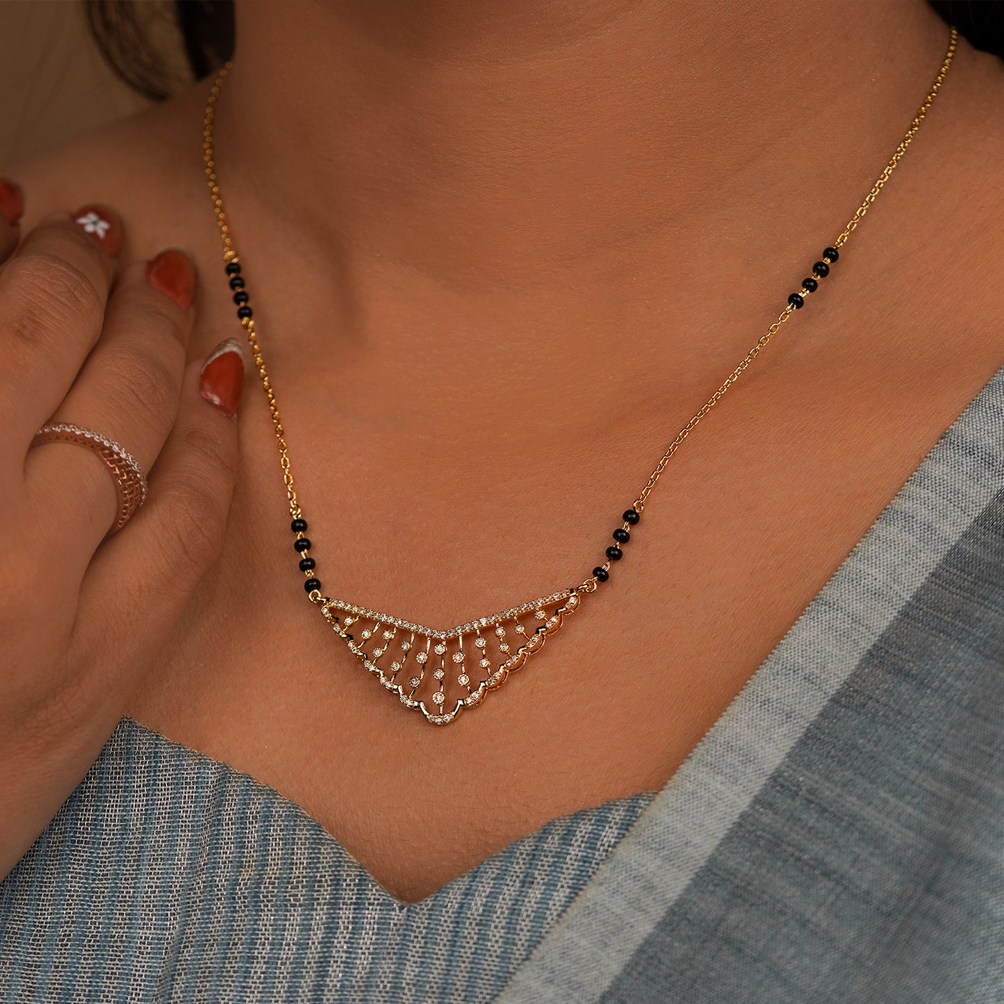 Viraaya Diamond Cascade Mangalsutra Necklace