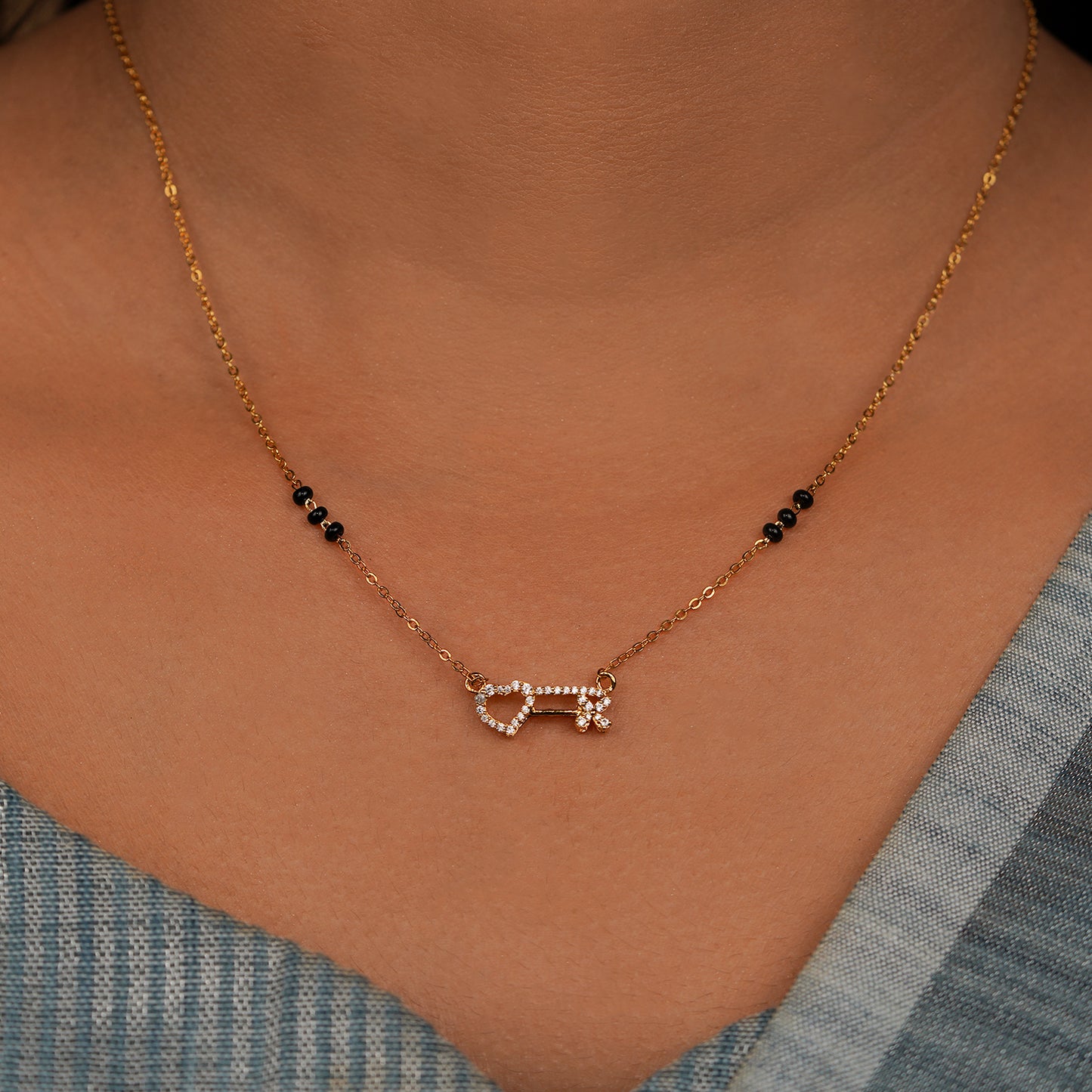 Diamond Heart Key Mangalsutra Necklace