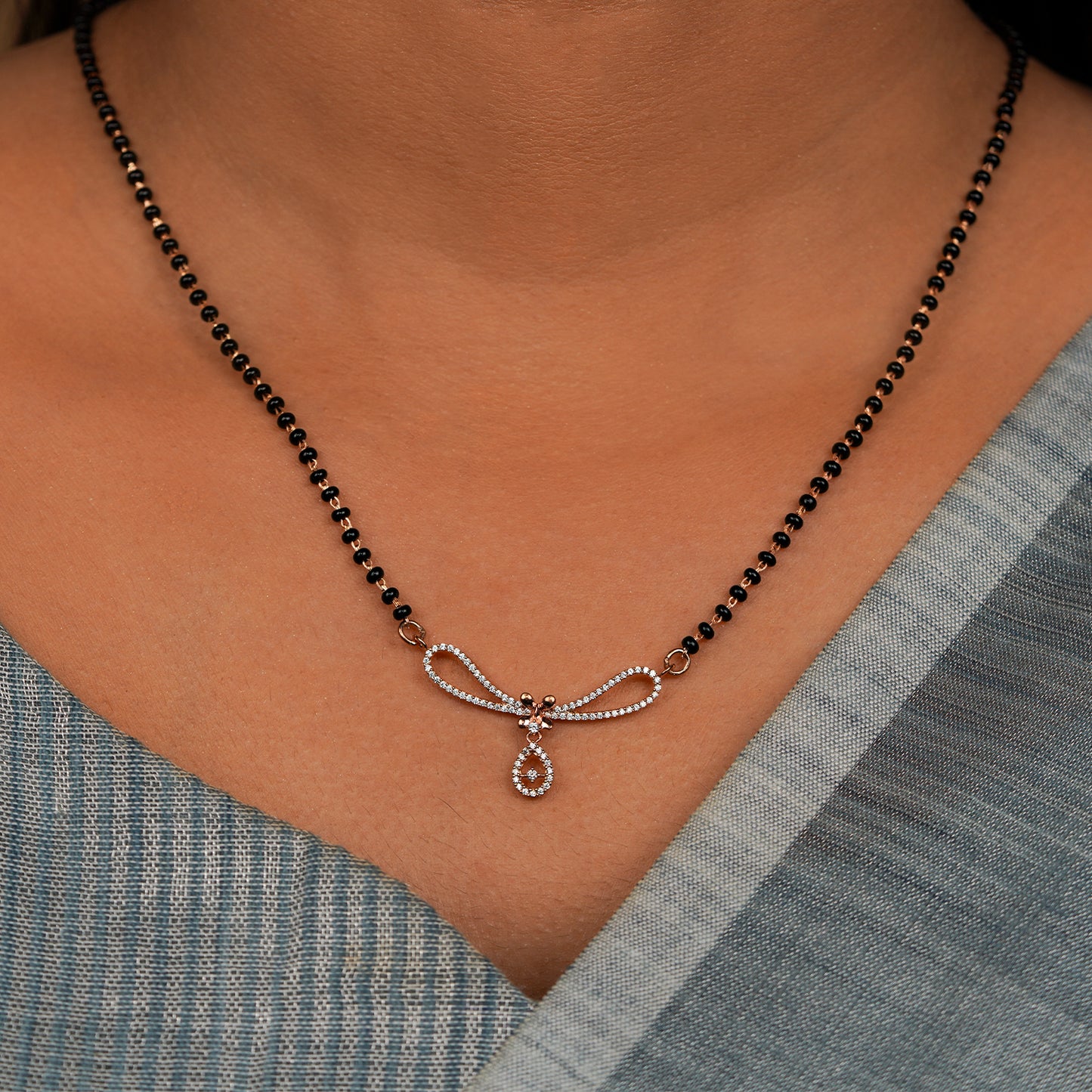 Diamond Bow Drop Mangalsutra Necklace