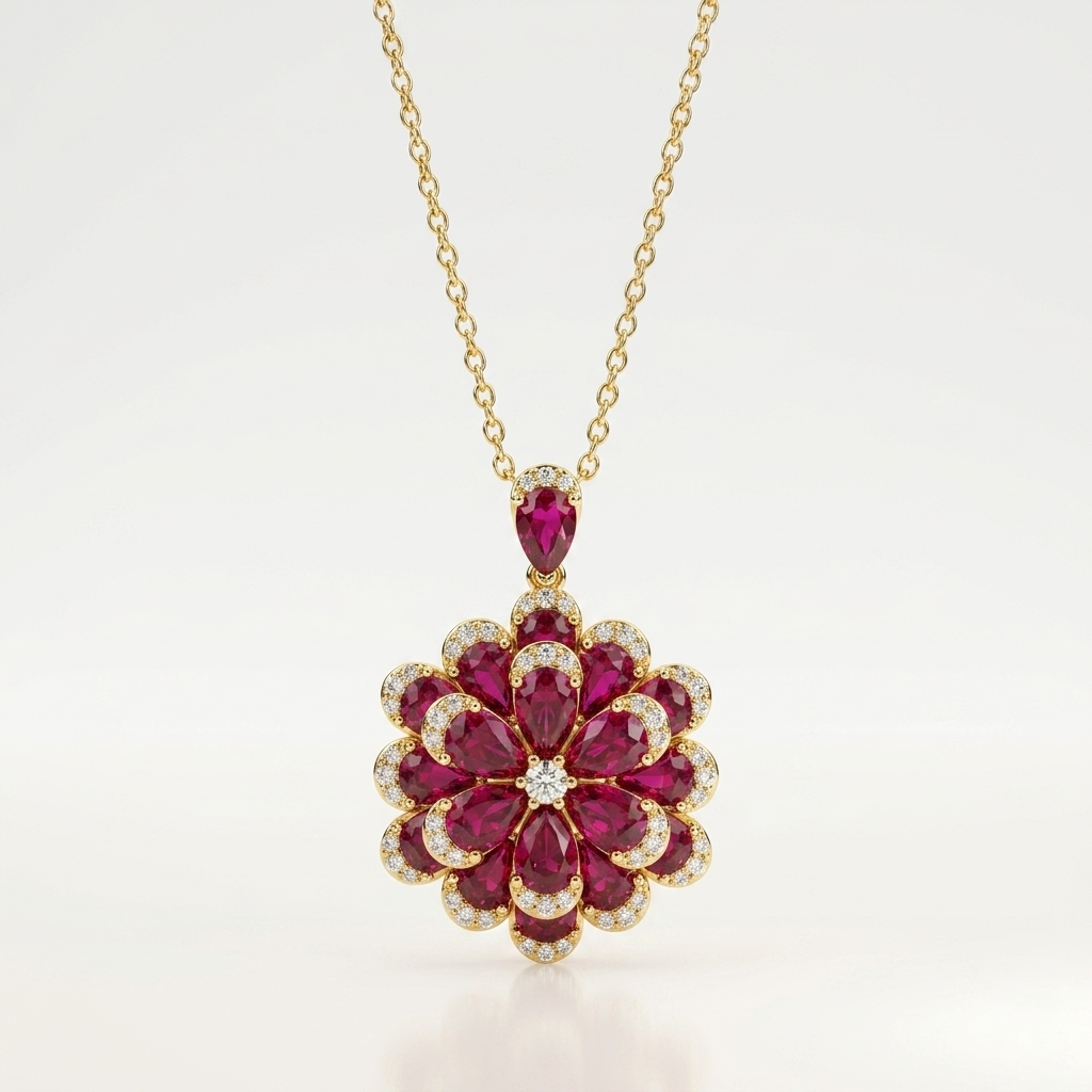 Ruby Bloom Floral 925 Sterling Silver Necklace Set