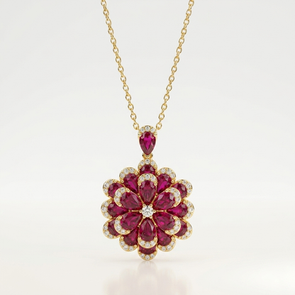 Ruby Bloom Floral 925 Sterling Silver Necklace Set