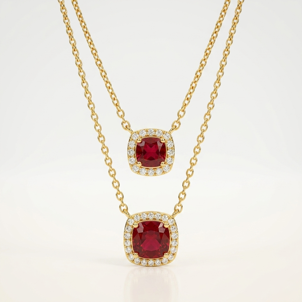 Monarch Cushion-Cut Ruby Duo Necklace