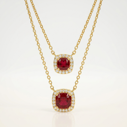 Monarch Cushion-Cut Ruby Duo Necklace