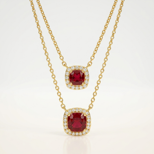Monarch Cushion-Cut Ruby Duo Necklace