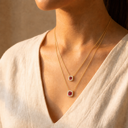 Monarch Cushion-Cut Ruby Duo Necklace