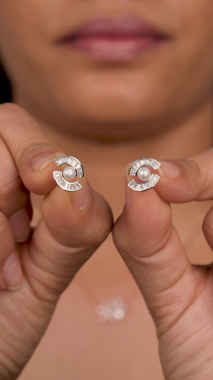 Luna Petal Pearl Stud Earrings