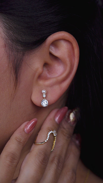 Elegant Pearl & Crystal Duo Drop Stud Earrings