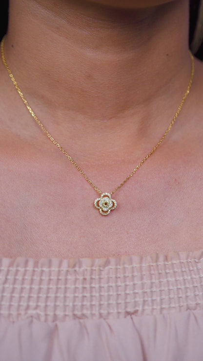 Golden Blossom Clover Pendant Necklace