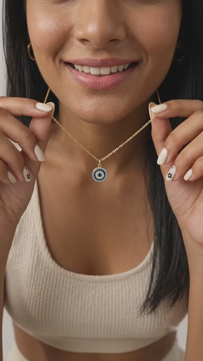 Celestial Blue Evil Eye Gold Pendant Necklace