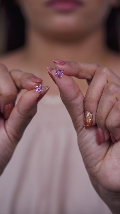 Blush Radiance Princess-Cut Pink Stone Stud Earrings