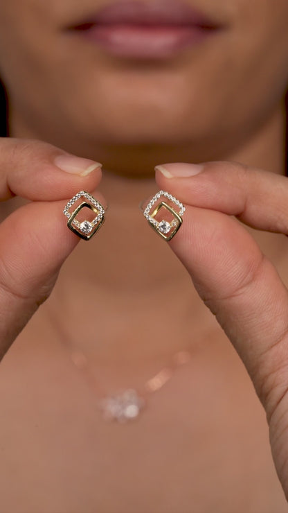 Golden Dual Square CZ Studs