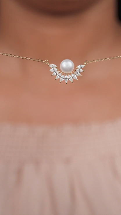 Radiant Crest Pearl & Diamond Necklace