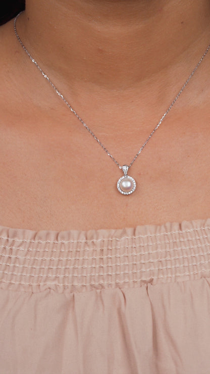 Aurora Halo Pearl & Diamond Pendant Necklace