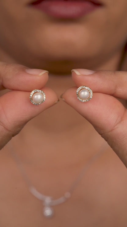 Luna Glow Sterling Silver Pearl Studs