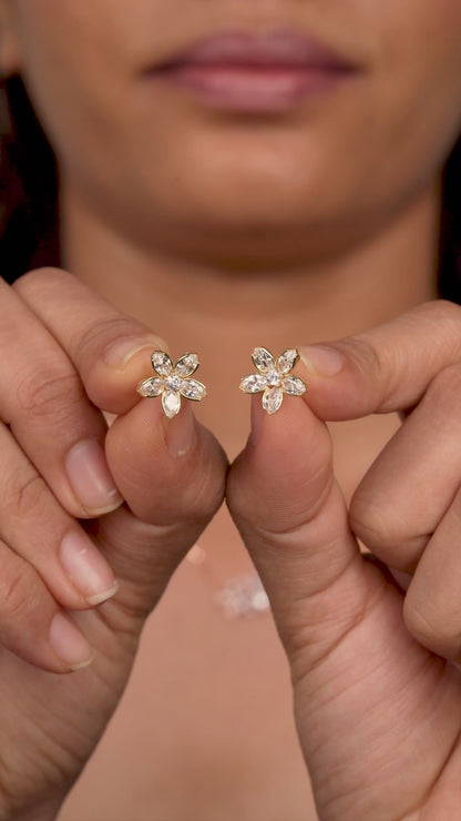 PetalGlow Gold Crystal Flower Studs