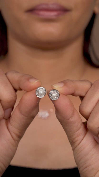 Celestia Radiant Pearl Halo Stud Earrings