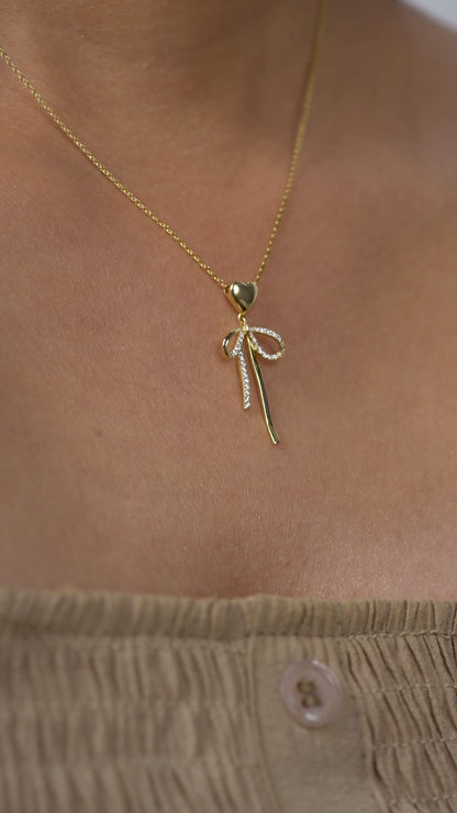 Bow Heart Drop Necklace