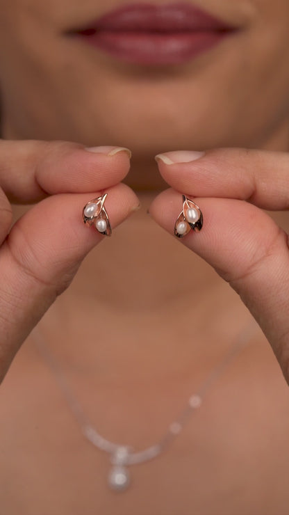 Rose Whisper Petite Leaf Stud Earrings