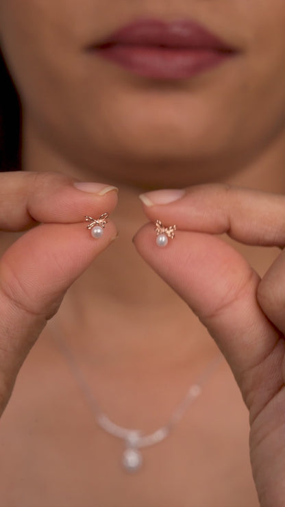 Rose Grace Pearl & Bow Stud Earrings