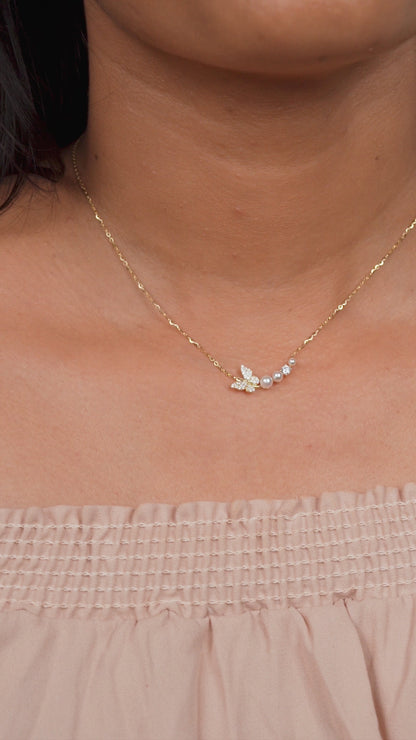 PearlFlora Butterfly Diamond Pendant Necklace
